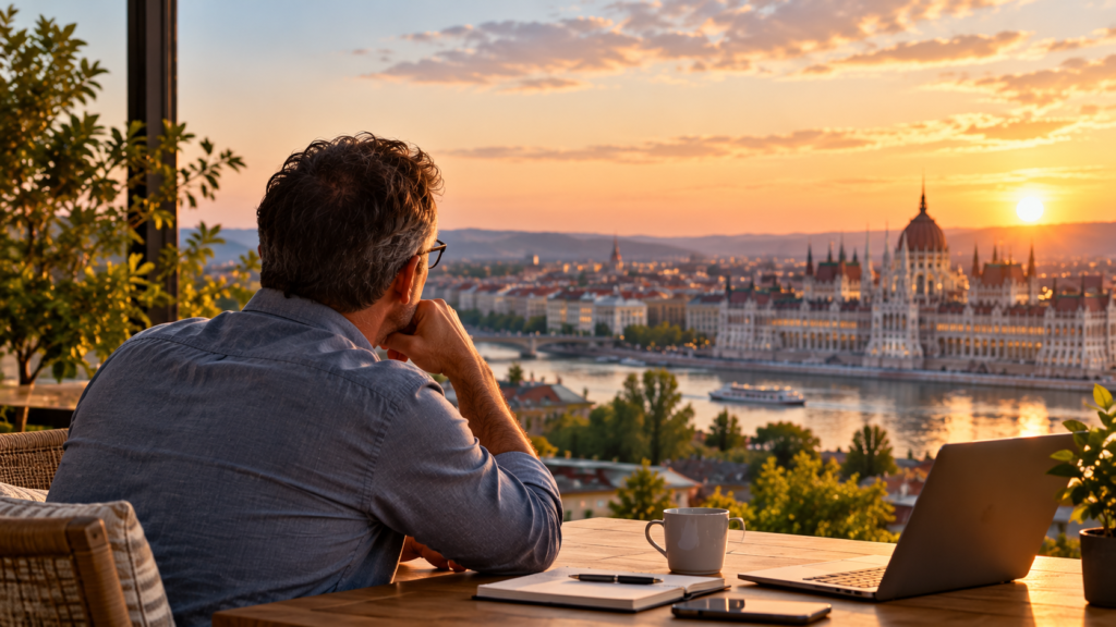 contemplative sunset river view